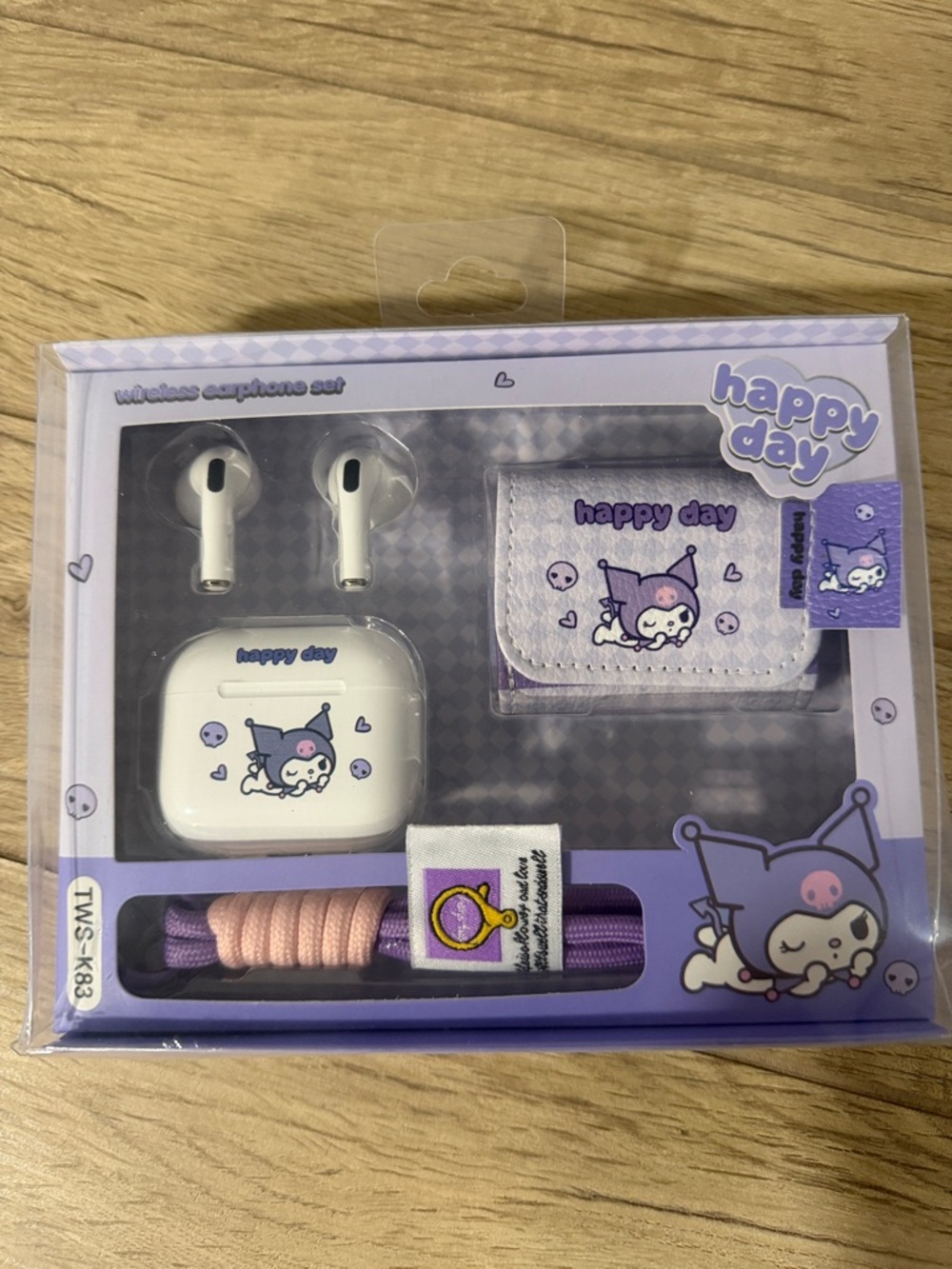 Ku Ku Kuromi Wireless Earbuds and Accessories Set in Purple and White